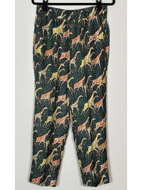 J Crew Collection Pants 100% Silk Will Giraffe Eclectic Artsy Pull On Sz 4